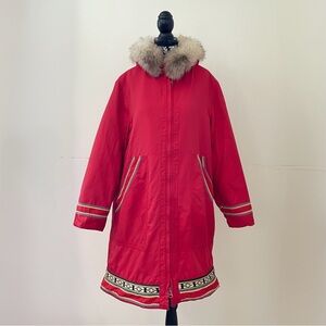 Vintage Wool Fur INUVIK Parka Red Polar Bear Applique Delta Braid 70’s Rare Coat